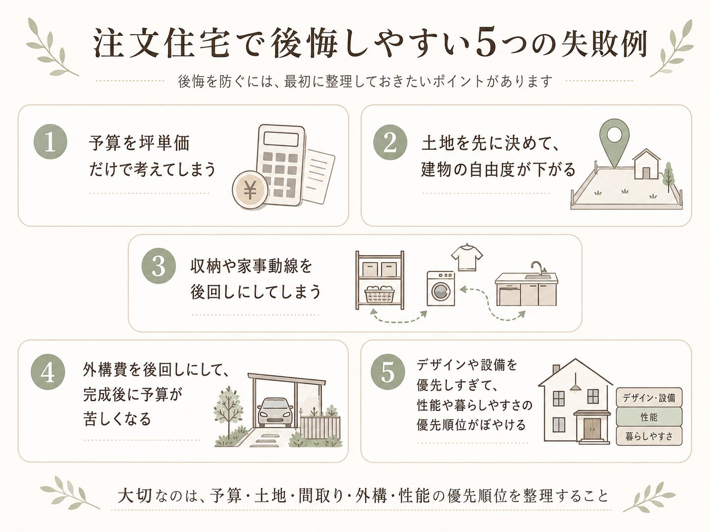注文住宅で後悔しやすい5つの失敗例